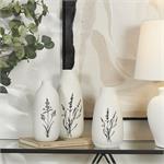 White Ceramic Vase with Black Lavender Prints