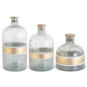 Aqua Crackled Glass Corked Bottles