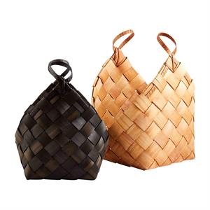Set of Black/Natural Woven Wood Basket