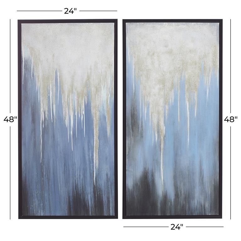 Set of Blue Canvas Abstract Framed Wall Art