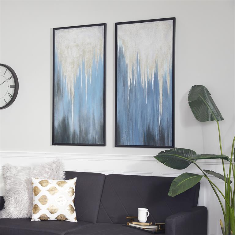 Set of Blue Canvas Abstract Framed Wall Art