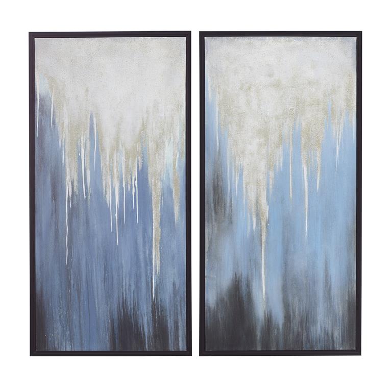 Set of Blue Canvas Abstract Framed Wall Art