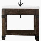 Brooklyn 39.5" Wooden Sink Console, Rustic Ash, Resin Countertop 39.5" W x 15.4" D Sink, White Glossy