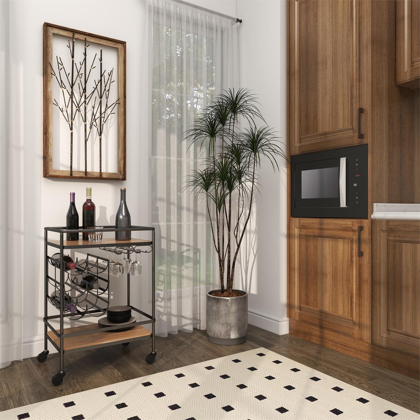 Brown Wood Rolling Wine Rack Bar Cart