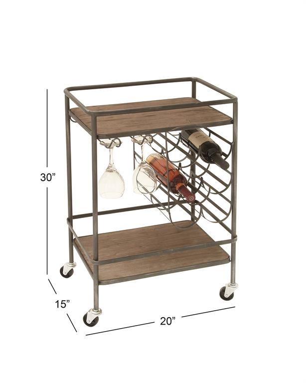 Brown Wood Rolling Wine Rack Bar Cart