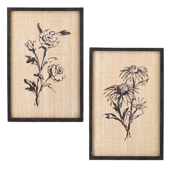 Floral Wall Décor with Natural Woven Background