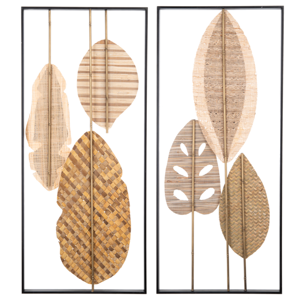 Framed Natural Woven Leaf Wall Décor