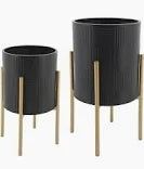 Metal 3 -Planter, Black/Gold, 16 x 15 x 31