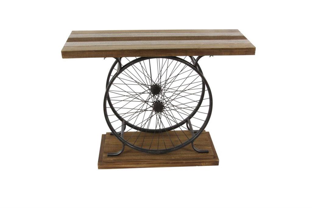 Brown Wood Bike Wide Slatted Top Console Table