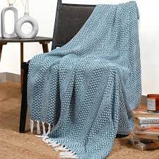 ARABE Geometric Throw Natural+Blue, 59”x49”