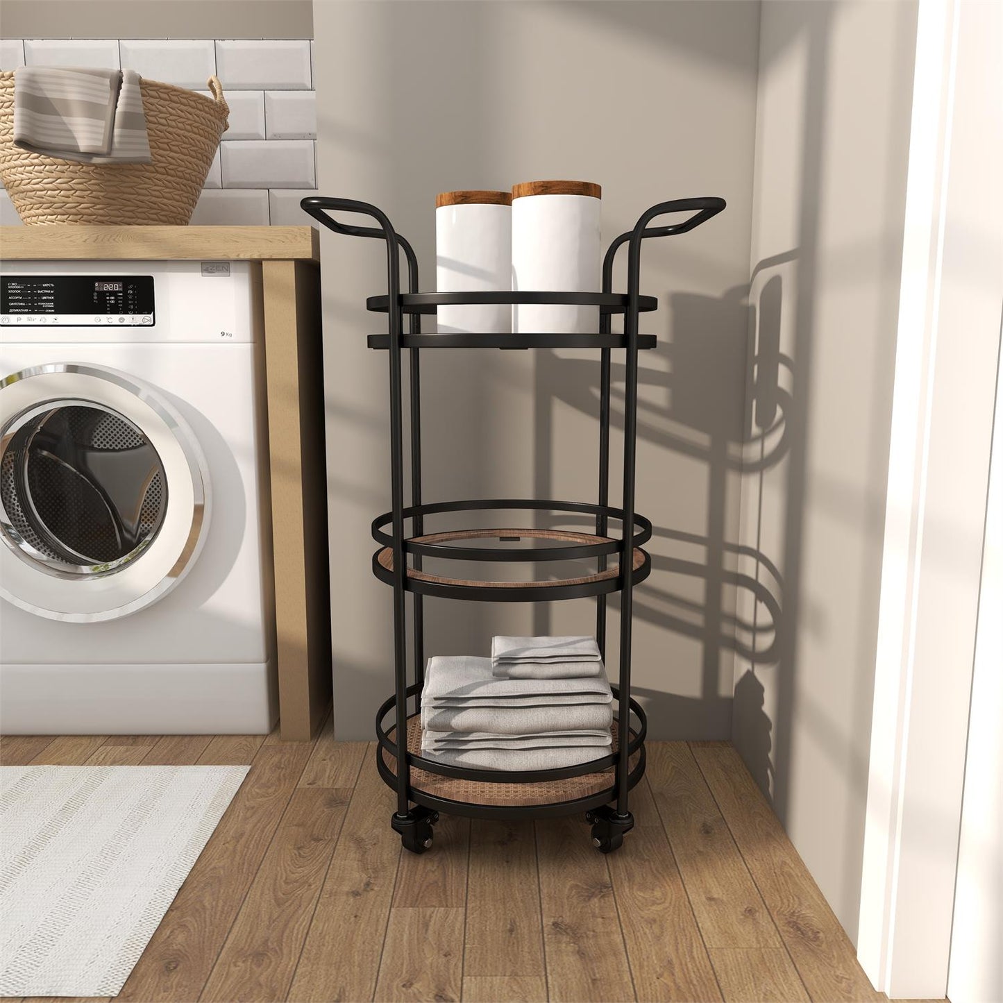Brown Metal Rolling Bar Cart