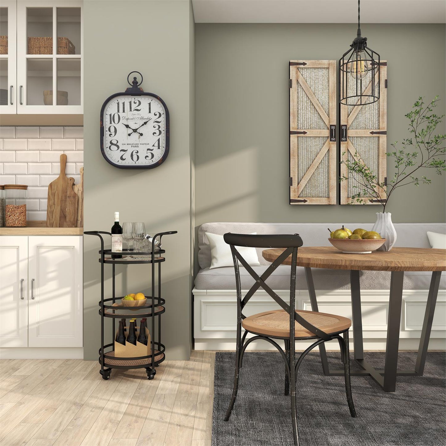 Brown Metal Rolling Bar Cart