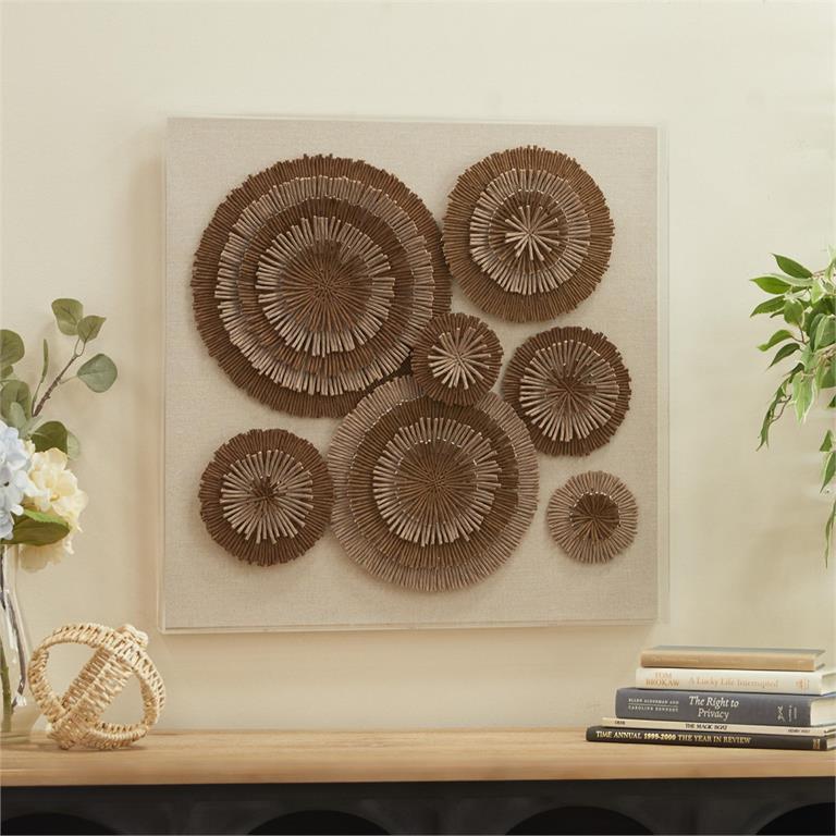 Brown Paper Starburst Handmade Radial Circles Shadow Box