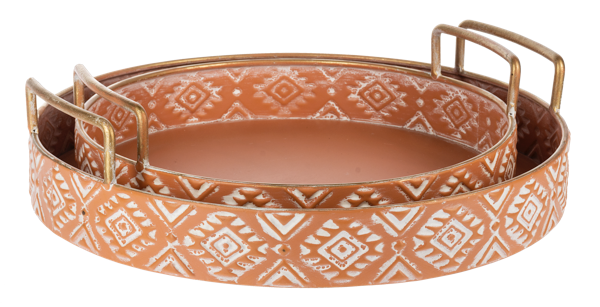 Embossed Whitewash Terracotta Round Tray (2 pc. set)
