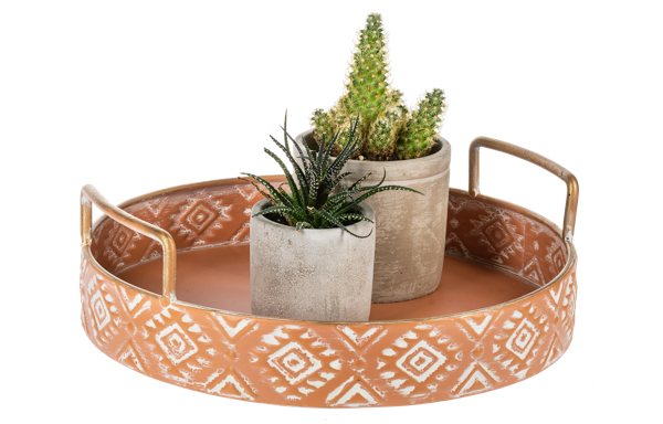 Embossed Whitewash Terracotta Round Tray (2 pc. set)