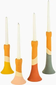 SET OF FOUR CLAY MULTI COLOR CANDLE HOLDERS