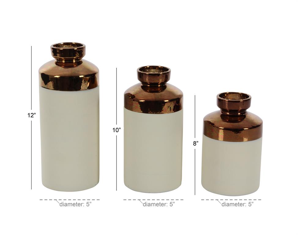 White Ceramic Vase with Copper Top