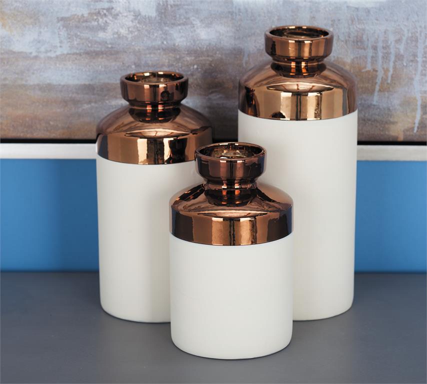 White Ceramic Vase with Copper Top