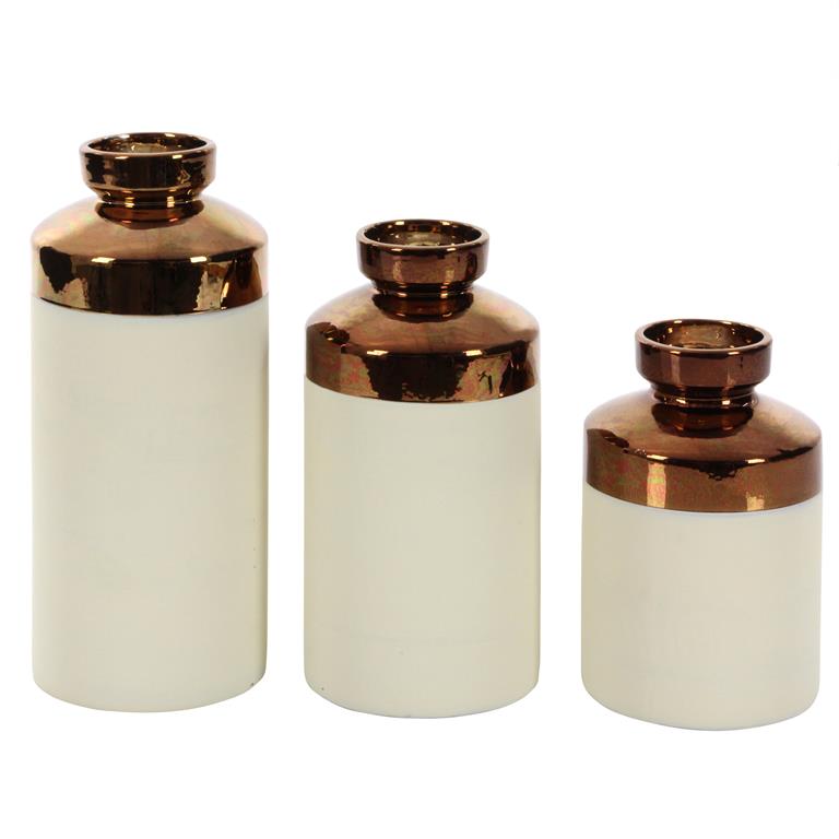 White Ceramic Vase with Copper Top