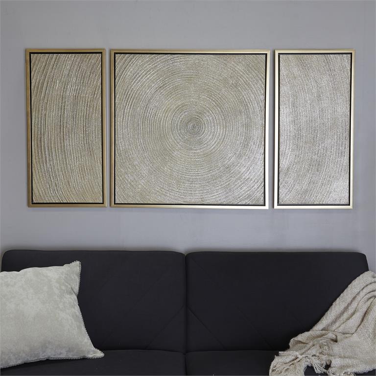 Gold Canvas Set Starburst Ripple Framed Wall Art