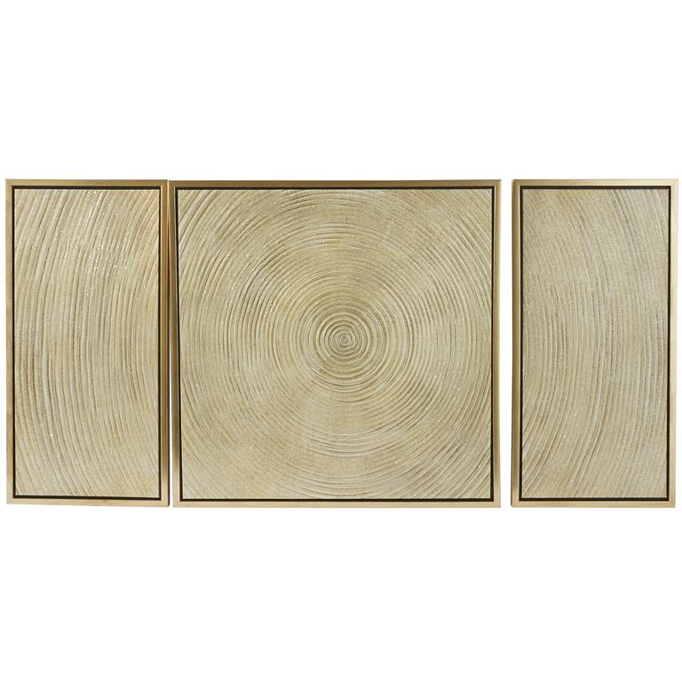 Gold Canvas Set Starburst Ripple Framed Wall Art