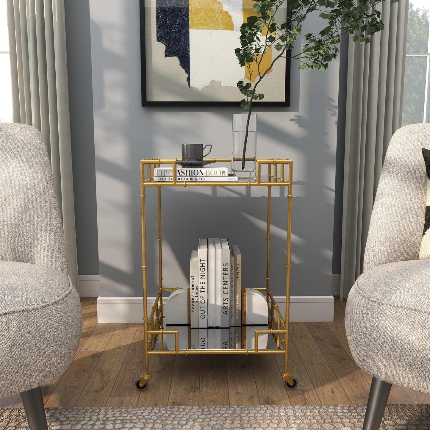 Gold Metal Rolling Bar Cart