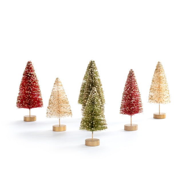 Set of 7 Red White Green Mini Bottle Brush Trees