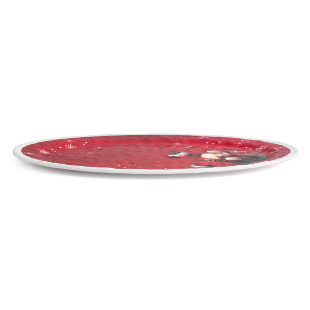 Red Snowfall Santa Large Melamine Oval Platter