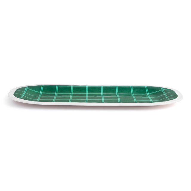 Dark Green Plaid Medium Melamine Rectangular Platter