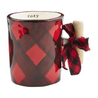 Oversized Check Mug with Wooden Handle