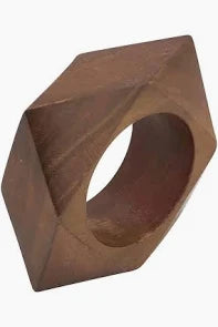 Brown Geometric Wooden Napkin Ring Mango Wood