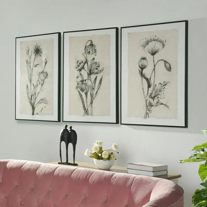 Set of 3 Black & Beige Canvas Art