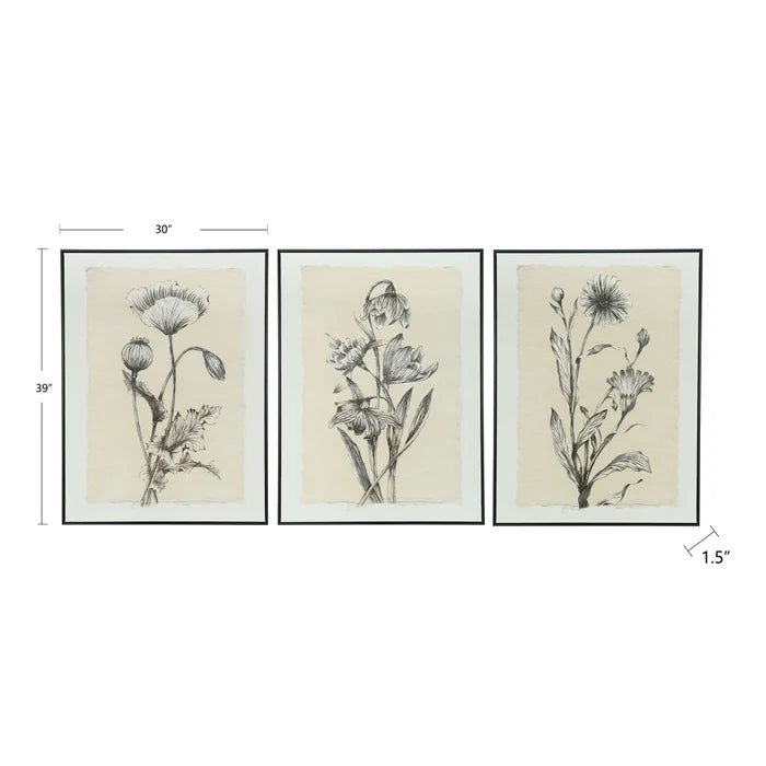 Set of 3 Black & Beige Canvas Art