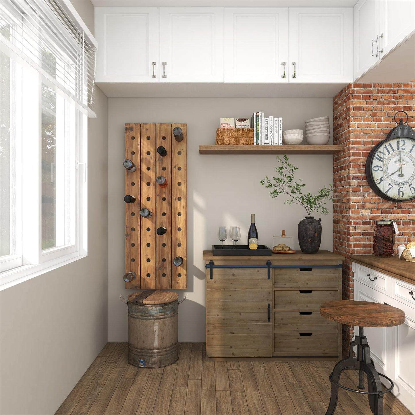 Brown Wood Tall 40 Hole Wall Wine Rack