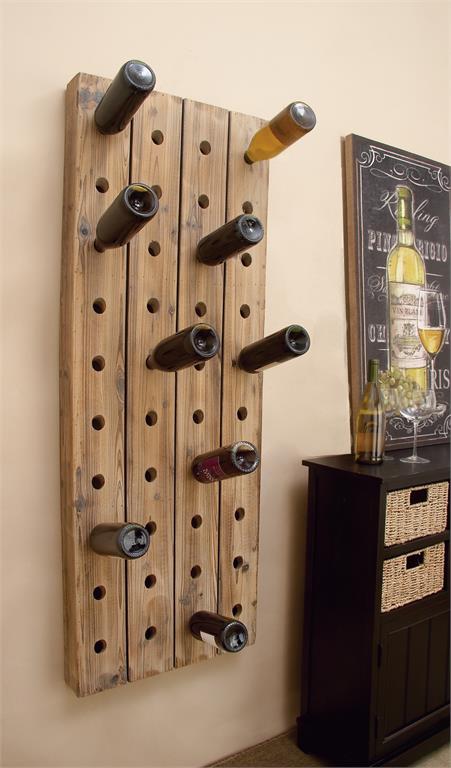 Brown Wood Tall 40 Hole Wall Wine Rack