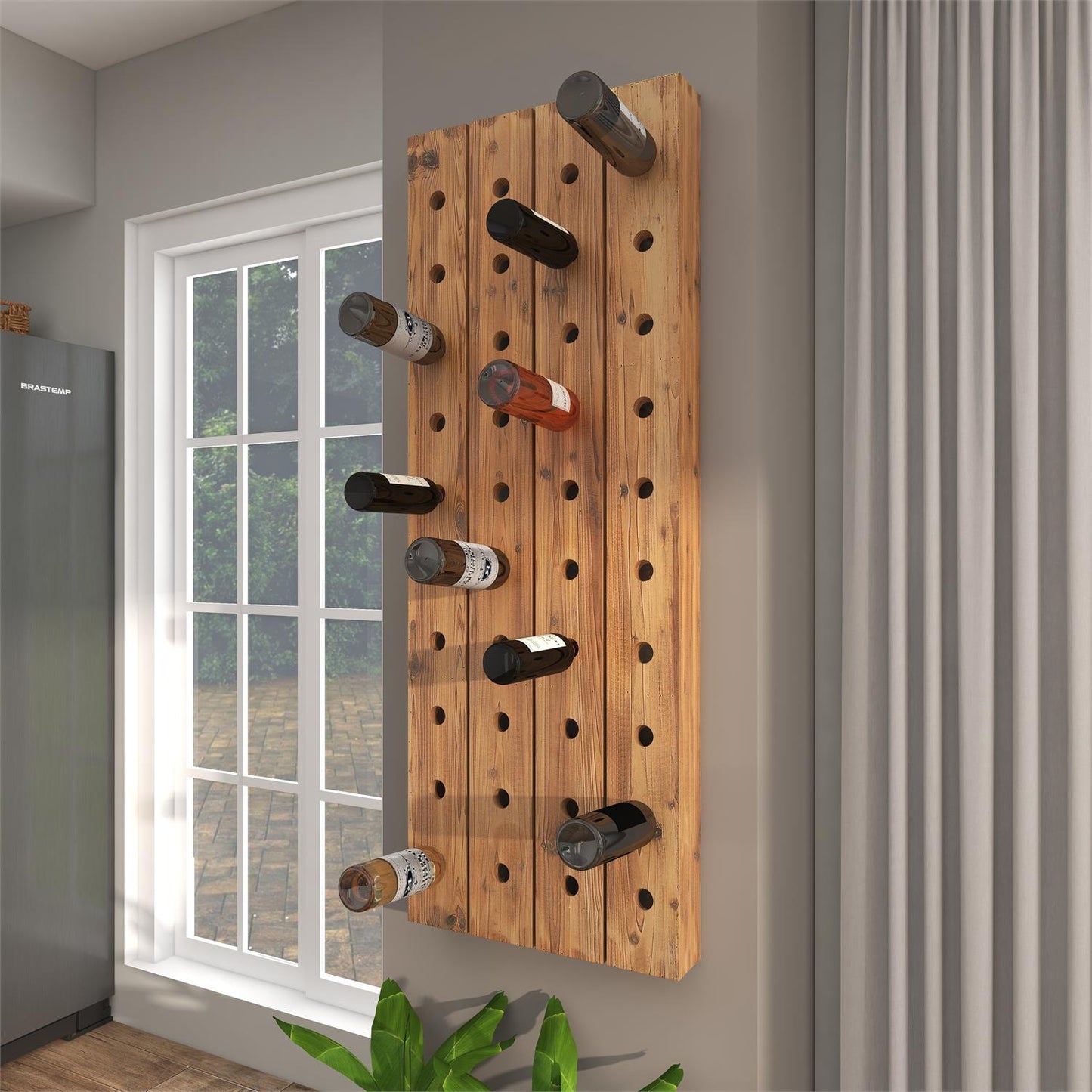 Brown Wood Tall 40 Hole Wall Wine Rack