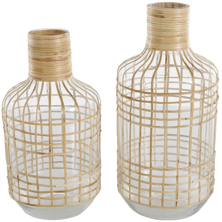 Clear Glass Handmade Rattan Wrapped Vase