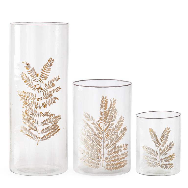 Clear Textured Glass Cylinders w/Dried Leaf