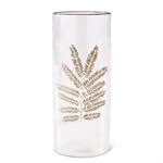 Clear Textured Glass Cylinders w/Dried Leaf