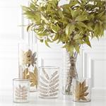 Clear Textured Glass Cylinders w/Dried Leaf