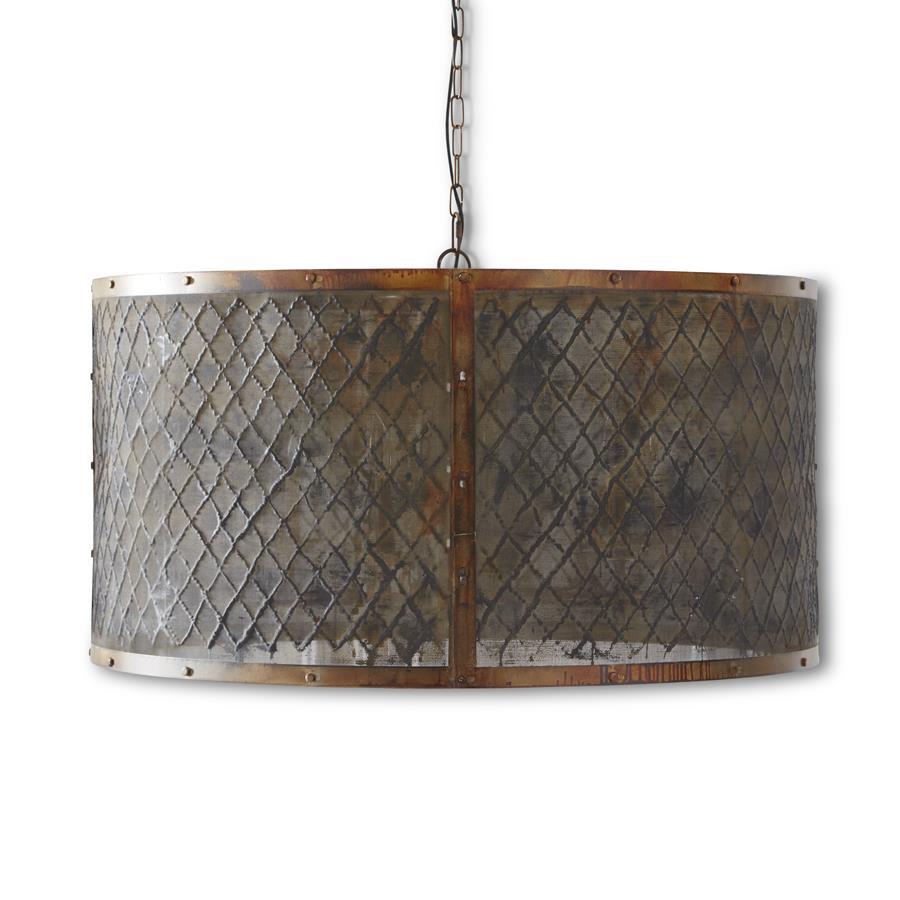 Rustic Metal & Mesh Drum Light Fixture