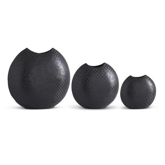 Textured Black Metal Disc Vases
