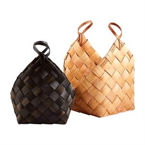 Set of Black/Natural Woven Wood Basket