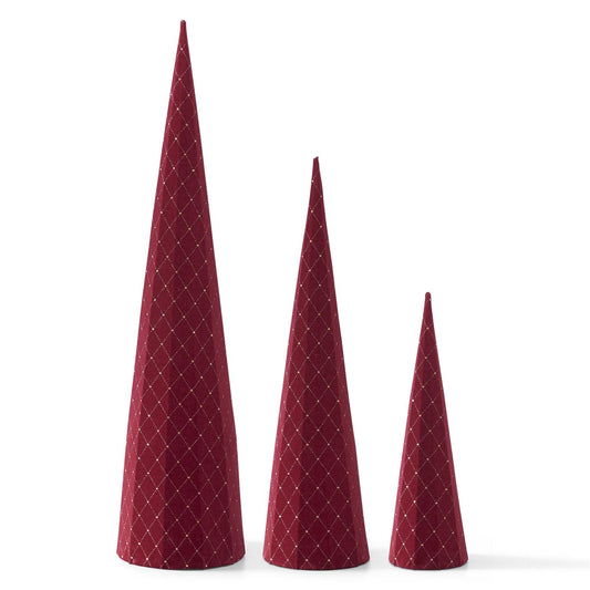 Burgundy Velvet Cone Trees w/Gold Glitter