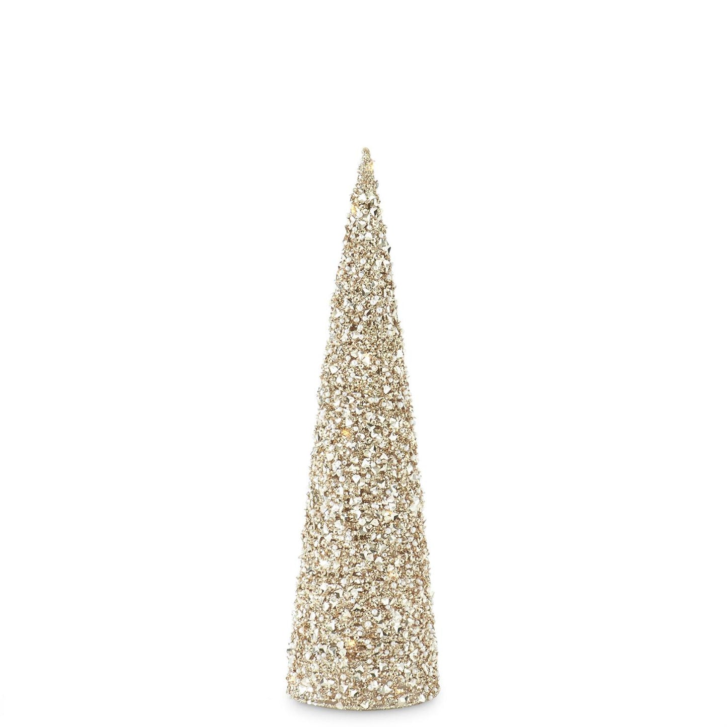 Champagne Sequins & Bead Embellished LED Cone Trees w/Timers