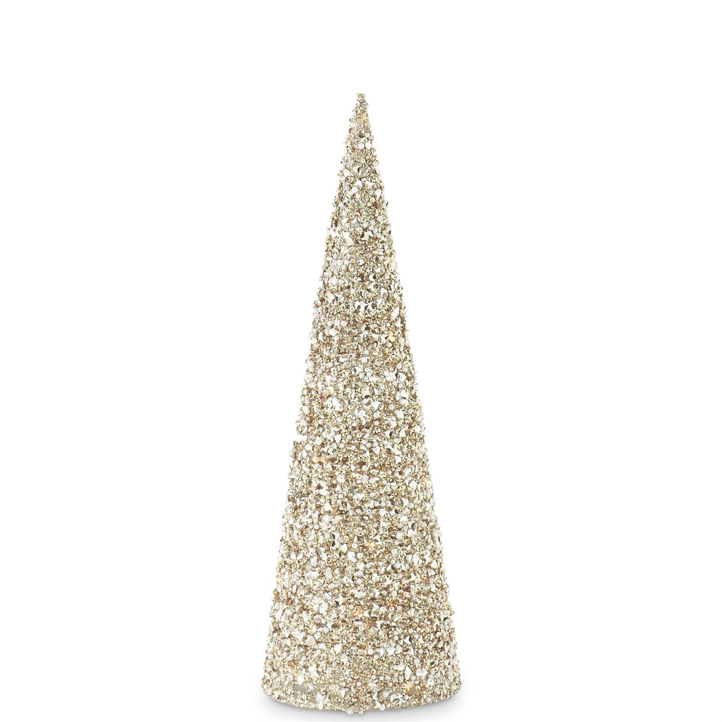 Champagne Sequins & Bead Embellished LED Cone Trees w/Timers