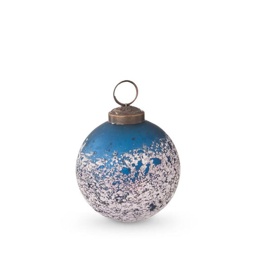 3 Inch Blue Glass Ornament w/Speckled White