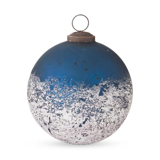 5 Inch Blue Glass Ornament w/Speckled White