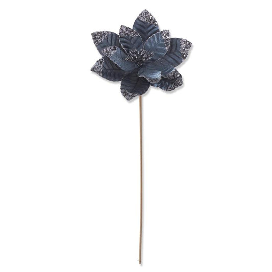 23 Inch Glittered & Sequined Blue Velvet Poinsettias