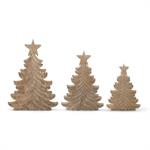 Set of 3 Mango Wood Wispy Carved Christmas Tree